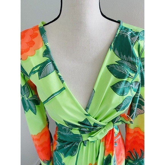 RARE Vtg 60s 70S ROBERT-DAVID MORTON Giant FLORAL Print TRUMPET Hem MAXI Dress S - Picture 5 of 13